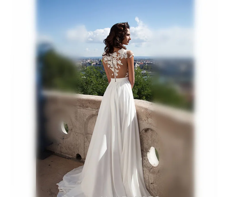 Женское свадебное платье в стиле бохо шифоновое кружевное невесты с аппликацией