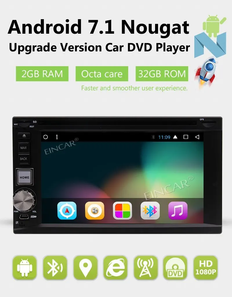 Двойной Автомобильный dvd плейер din in Dash 6 2 &quotголовное устройство Android7.1 GPS