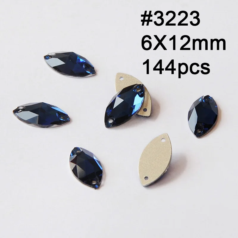 Navette 6X12mm 144pc Смешанные Пришивные хрустальные стразы Rivoli Drop Монтана Швейные стеклянные стразы камни вышитые ткани аксессуары платье для одежды - Цвет: Navette 6X12mm 144pc
