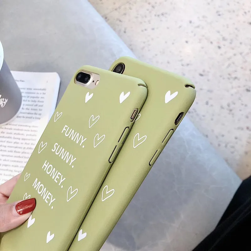 Green Letters Hard PC Shell Phone Cases For iPhone 8 7 6 6s Plus Heart Back Cover Case 11 pro X XS MAX XR Fundas |