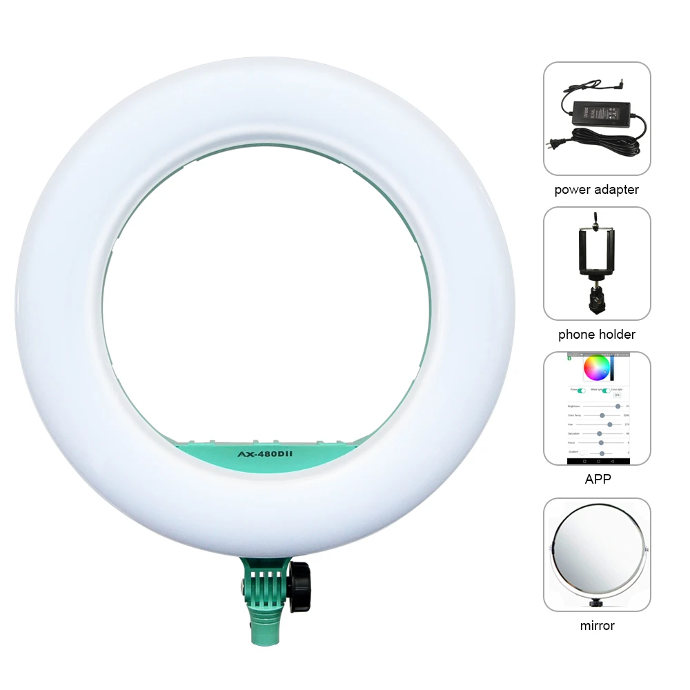 Yidoblo AX-480DII кольцевой светильник 18 дюймов двухцветная кольцевая лампа 2800 K-9900 K цифровой дисплей 48 Вт светодиодный кольцевой светильник для селфи лампа для макияжа