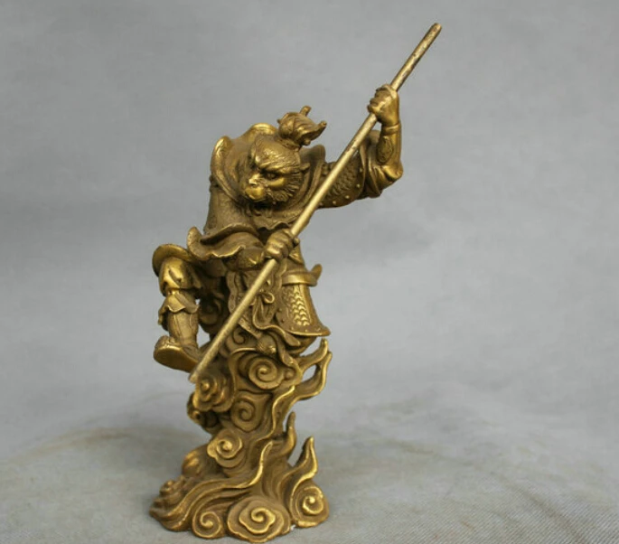 8 ''Китайский Миф бронзовая Sun Wukong Monkey King Hold Stick Fighting Statue R0713|statue|statue bronzestatue china |