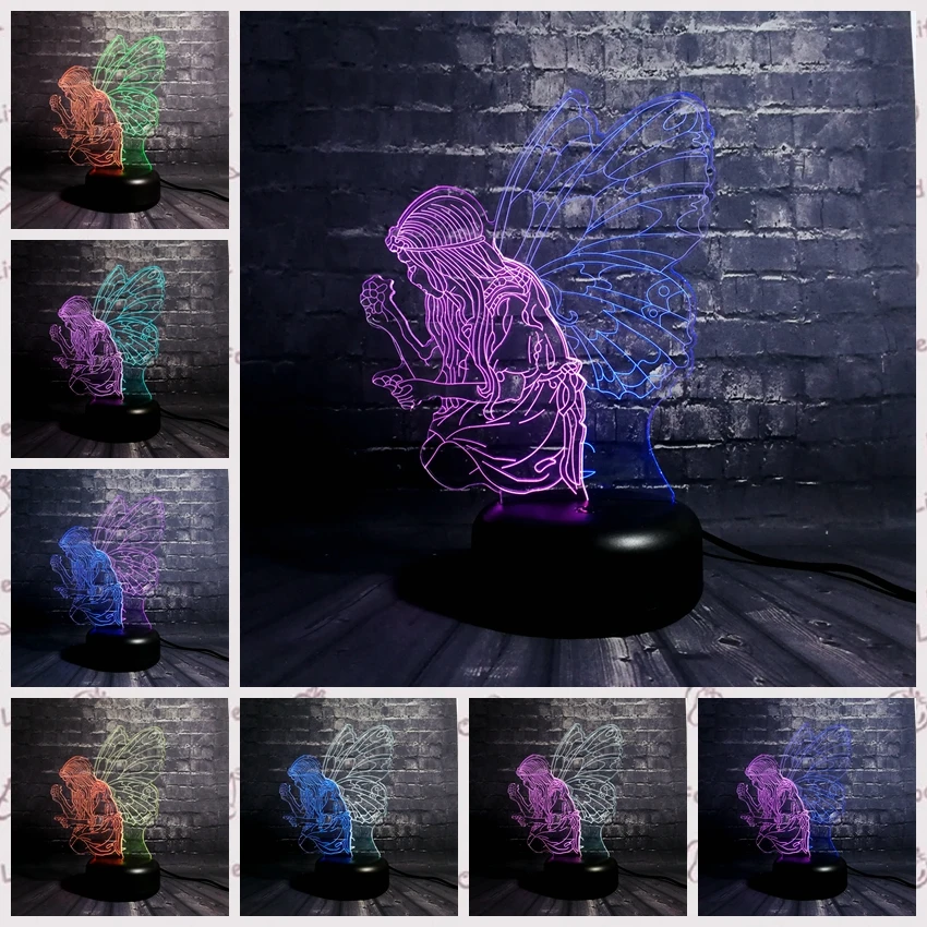3D МИМ светодиодный ночник сказка Ангел принцессы 7 цветов Изменение Home Decor