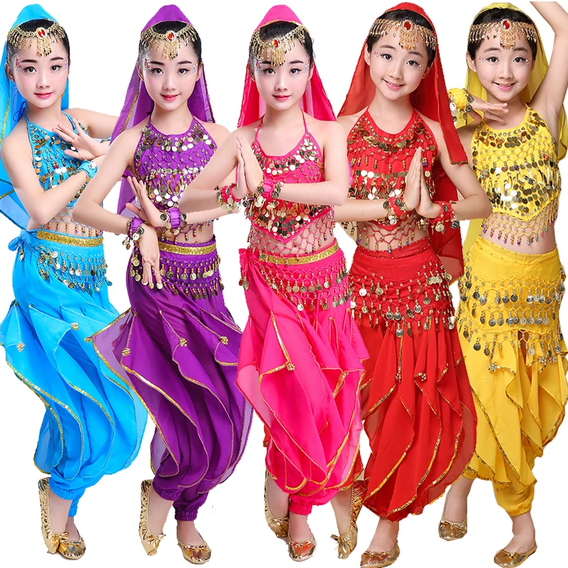 

Sexy Children Costume Belly Dance Sale Kids Performance Dancing Suit Red Blue Purple Rose Tops+Pants 2 Piece Set For Kids
