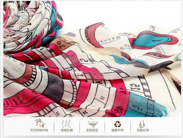 Женский кашемировый шарф синий и красный тонкий летний из натуральной ткани