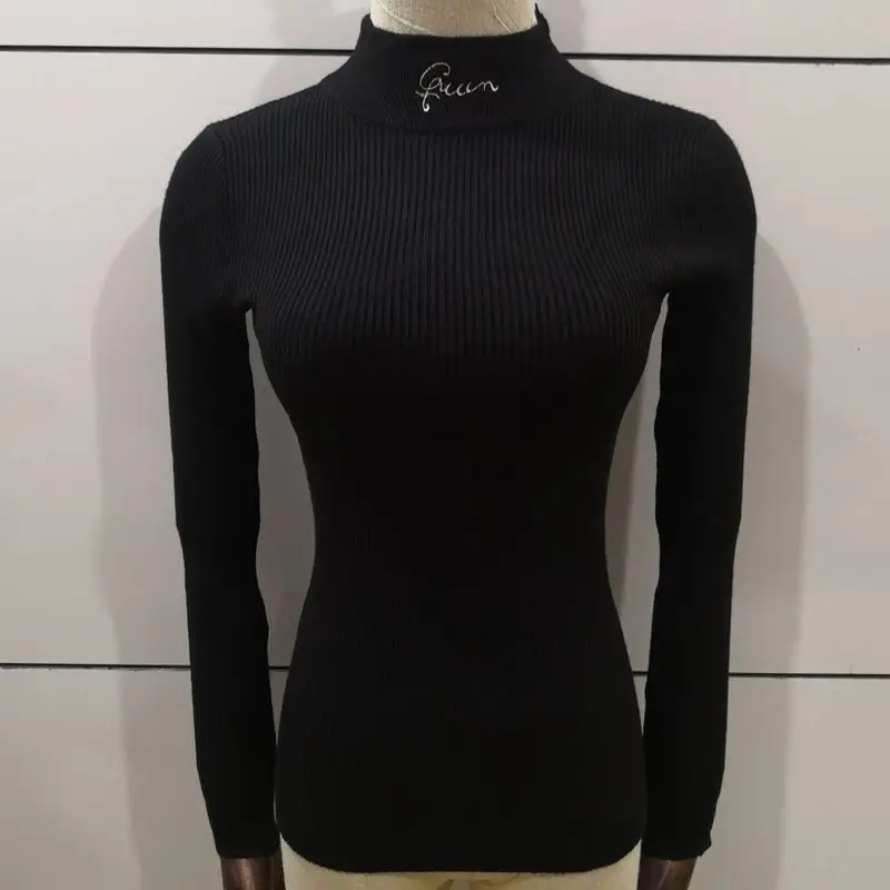 Autumn Women Queen embroidery Letter Knitwear Thin Sweater 2019 Casual Long Sleeve Turtleneck Pullovers Jumper Tops | Женская одежда