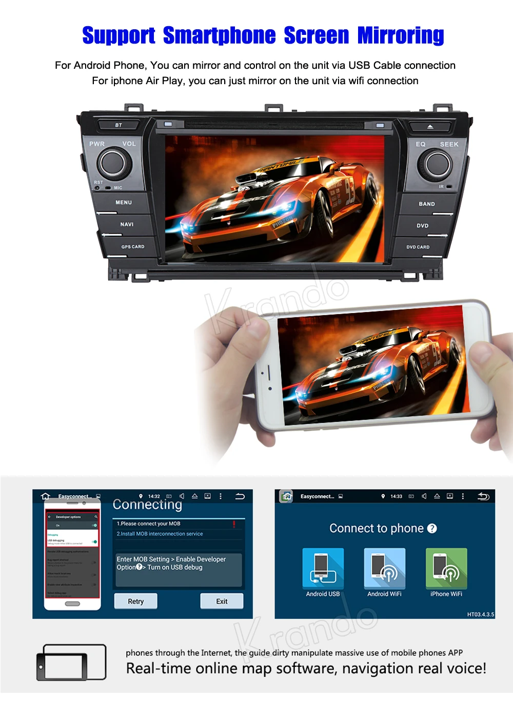 Krando Android 9 0 7 "автомобильное радио gps dvd плейер для toyota corolla 2014 2015 2016
