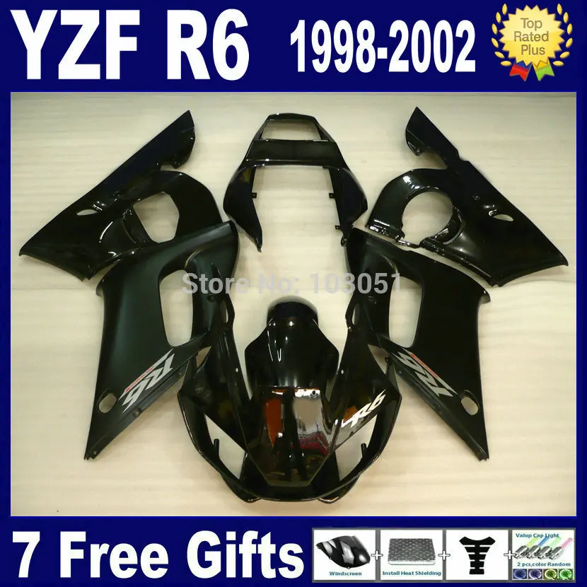 7 подарков Обтекатели на заказ для YAMAHA R6 1998 1999 2000 2002 матовый глянцевый черный YZF 98 99