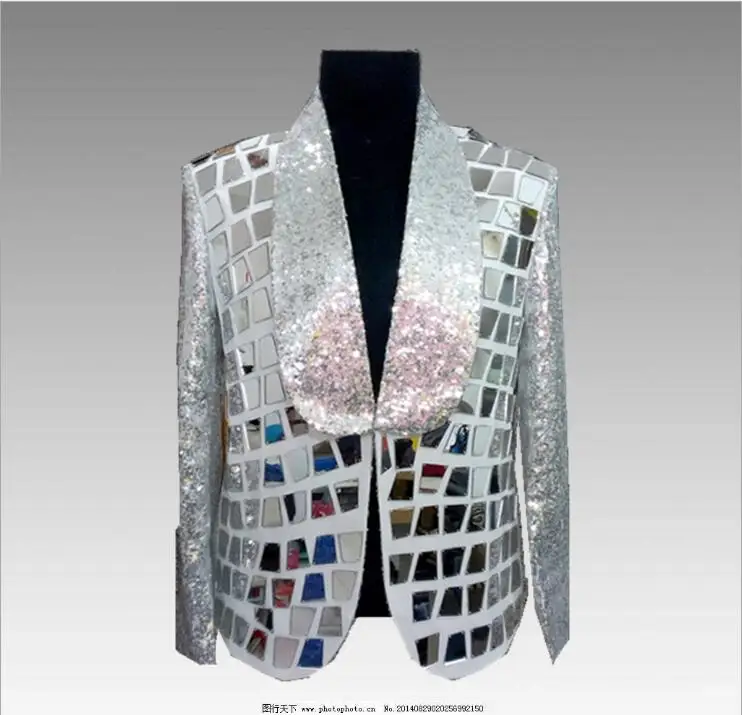 

Men's fashion Silver Sequins Light Slim plaid personality Blazer uniform Fashion Punk Nightclub Bar DJ Singers Suit Costumes