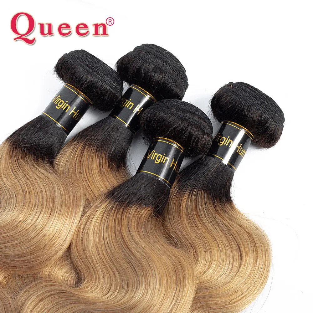 Queen hair бразильская объемная волна человеческих волос цвета блонд с эффектом деграде(переход от темного к светлому), темные корни T1B/27 можно купить 1/3/4 плетение пучки волос для наращивания