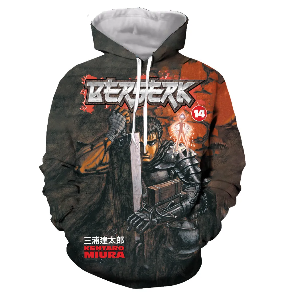 Anime BERSERK, Забавный 3D принт, для мужчин и женщин, с капюшоном, толстовка, модная, графическая, толстовка, повседневная, уличная, пуловер, толстовка