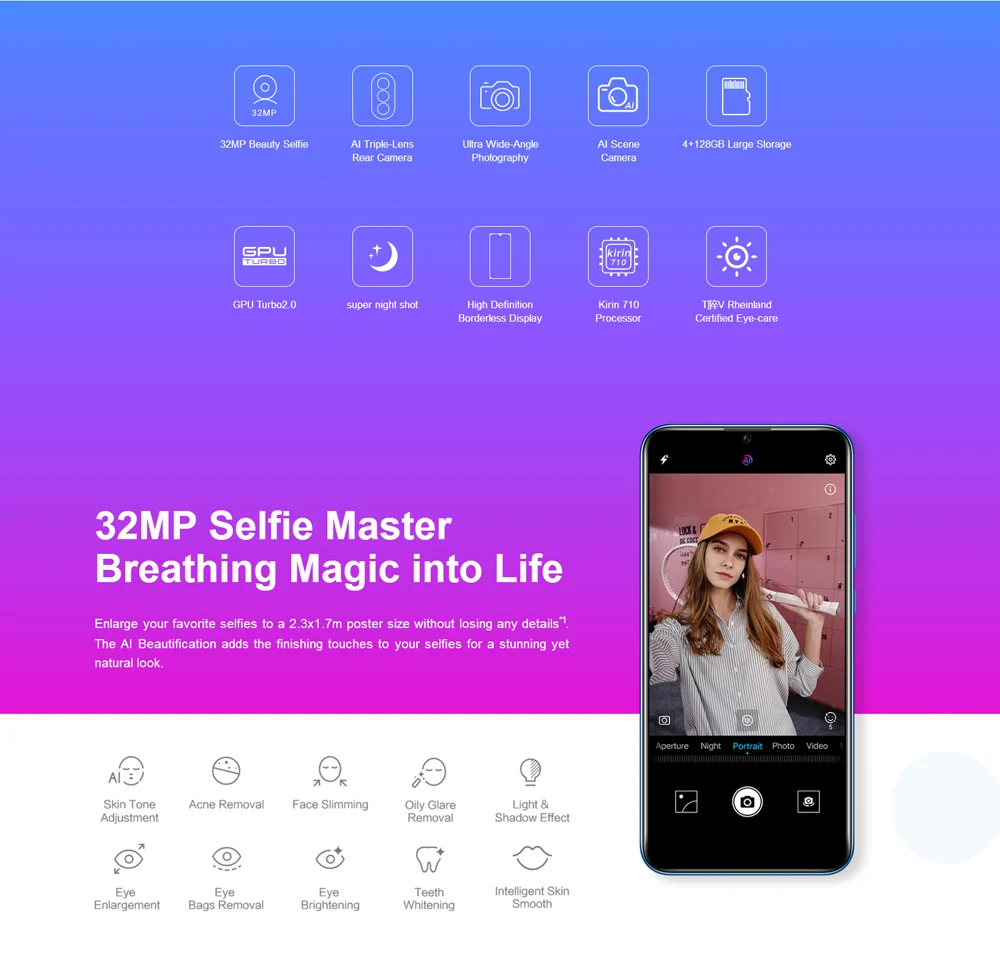 Глобальная Версия Honor 20 lite 20i мобильный телефон 6,21 дюймов Kirin 710 Восьмиядерный Android 9,0 смартфон отпечатков пальцев