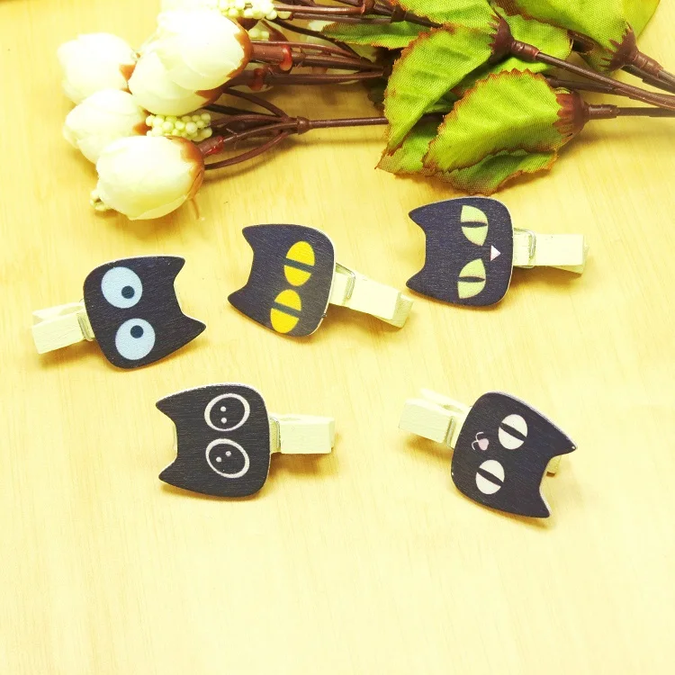 10 шт./лот с черными котиками и деревянные прищепки фотобумага прищепка Craft зажимы