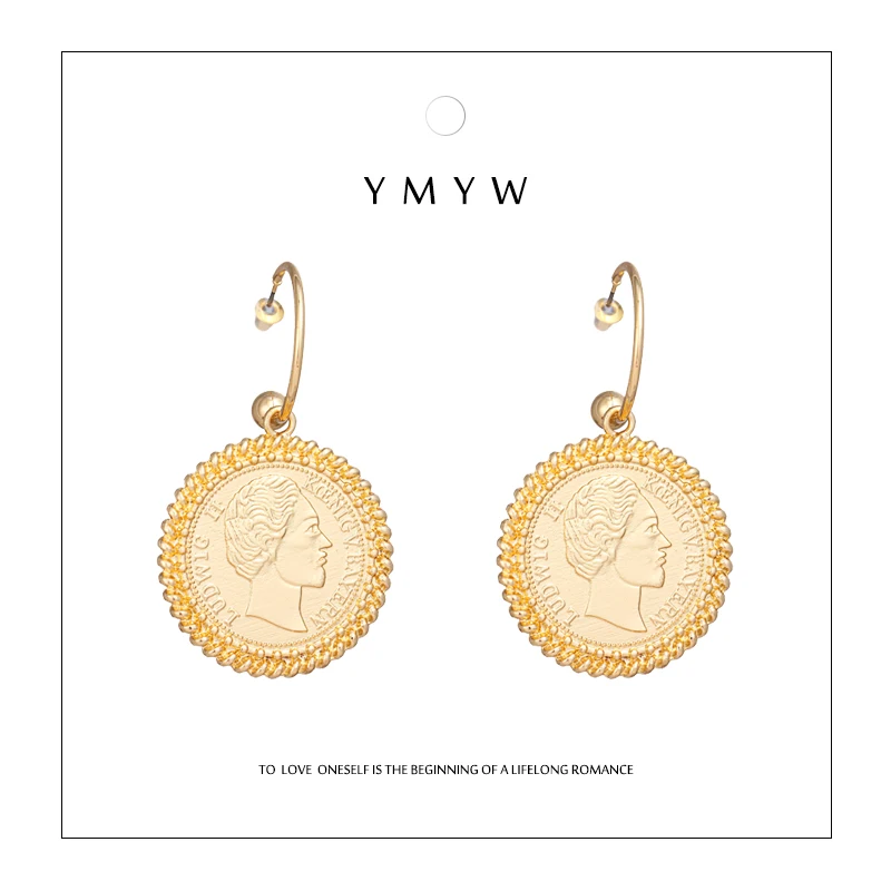 YMYW персонализированные большие МОНЕТЫ кулон с портретом бохо серьги Винтаж