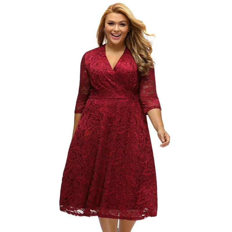 Стихарь Cfanny 2017 Новый Бургундия Кружева Формальное Skater Dress Женщины Элегантный