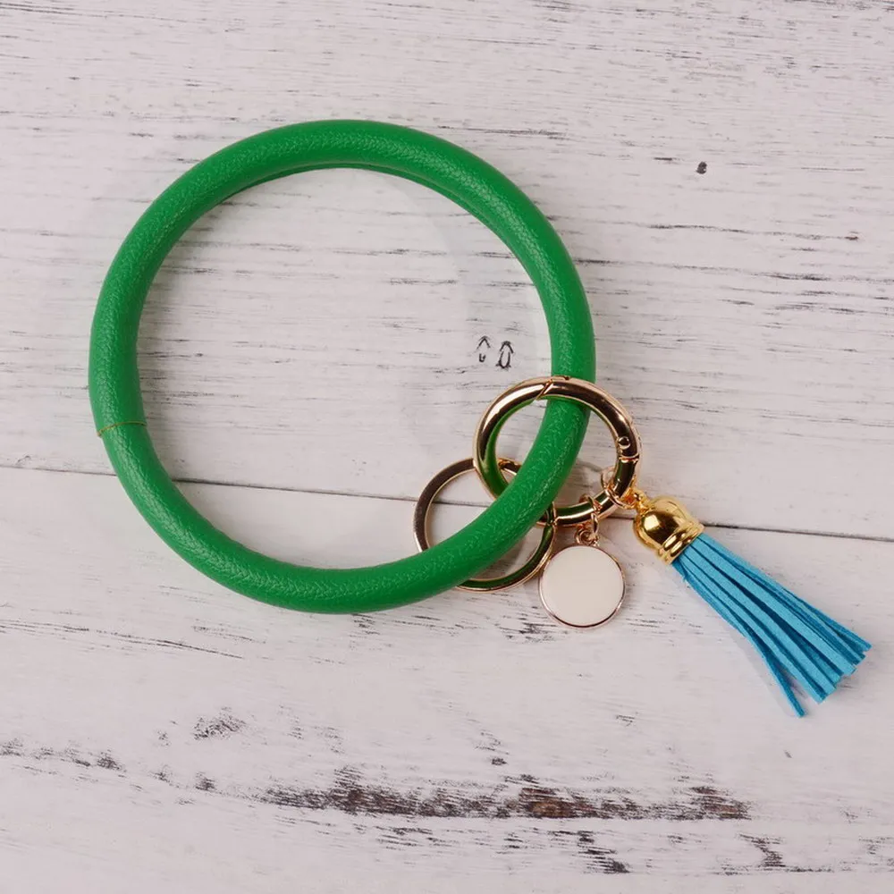 DZ0088 green Новинка от Rainbery, модный многофункциональный брелок с кисточкой, эмалированный брелок из искусственной кожи, Круглый браслет с монограммой, брелок для женщин и девушек - Цвет: DZ0088 green