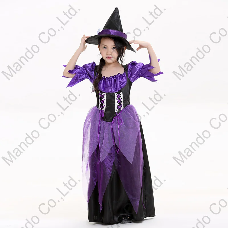 

Girls purple witch Queen Fancy Dress Cosplay Costume Women Halloween Outfit 3pcs