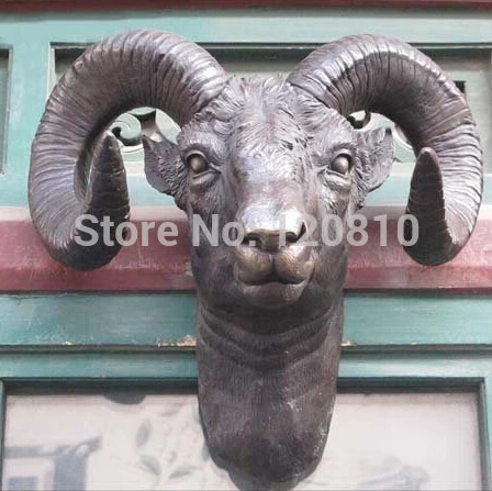 WBY---323 + 19 &quotЗападная бронза Изысканная резная яркая голова Овцы настенная статуя