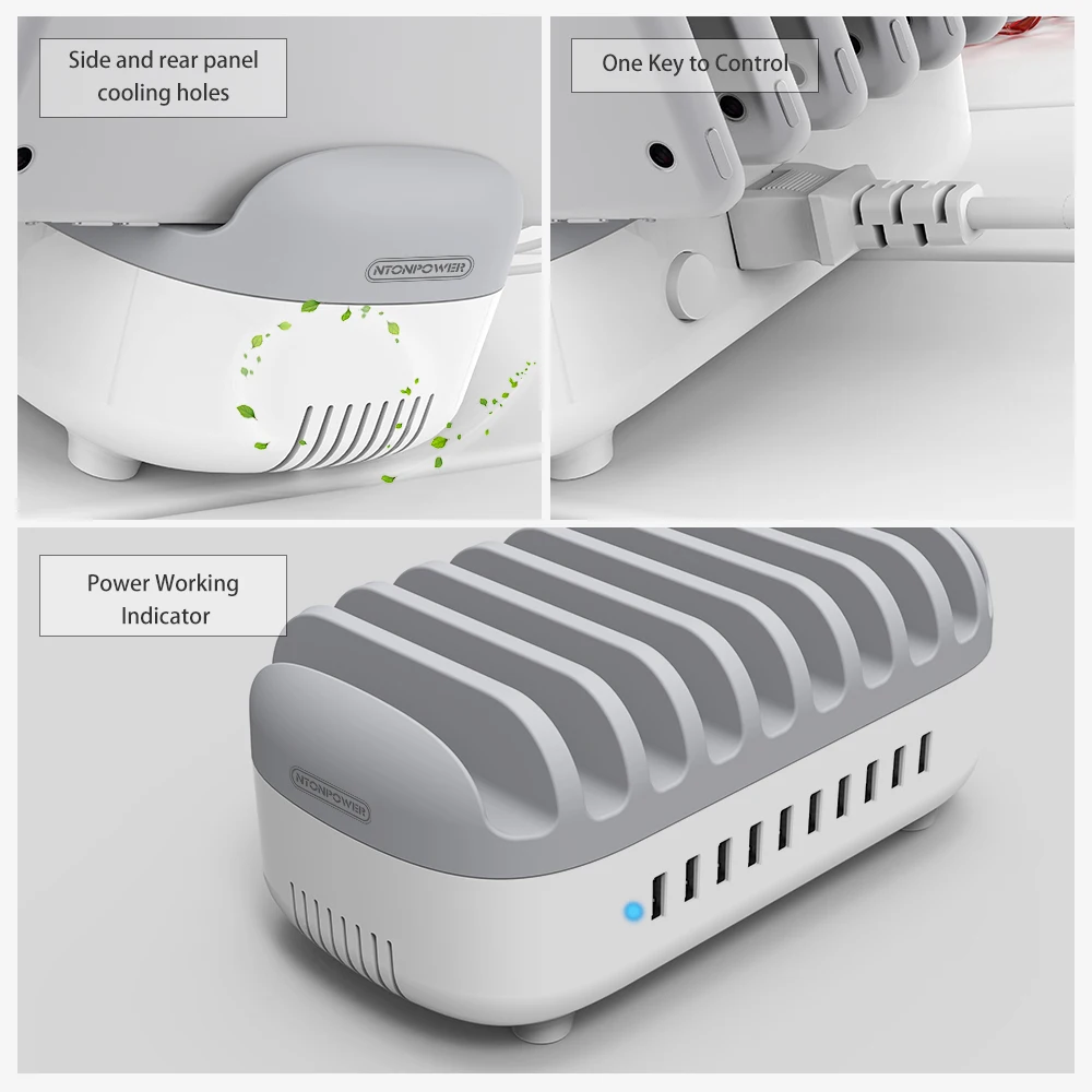 Настольная док-станция NTONPOWER с несколькими USB-портами и держателем для телефона 10