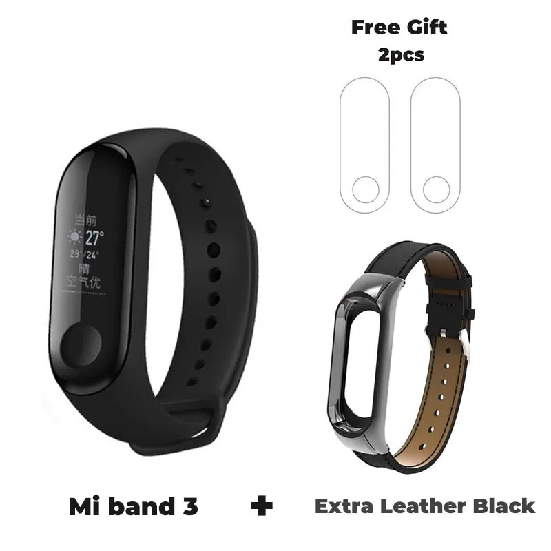 Add Leather Black Новинка, Xiaomi mi смарт-браслет 3, 0,78 дюймов, OLED, мгновенное сообщение, Идентификатор вызывающего абонента, погода, Forecate mi Band 3 - Цвет: Add Leather Black