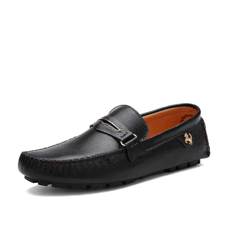 GOXPACER Four Seasons Shoes Men Loafers Horse Logo Casual Genuine Leather Flats Fashion Male All Match Comfortable | Обувь