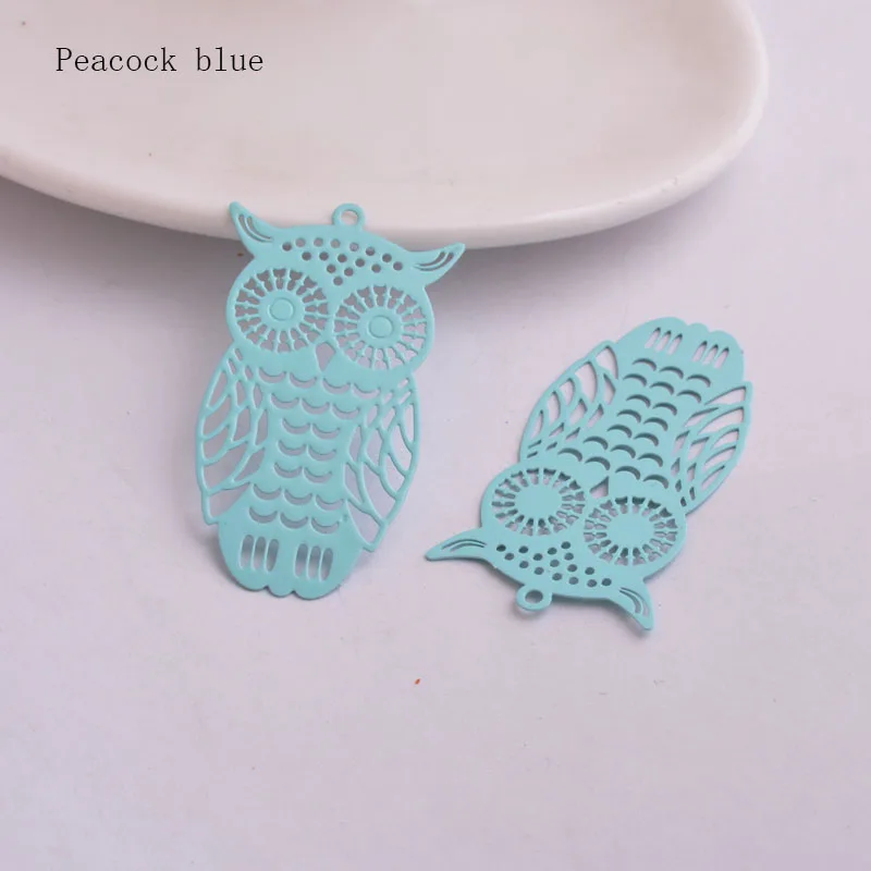 peacock blue 30 шт./партия AA3093 26x47 мм латунные подвески с совой филигранные подвески с животными окрашенный кулон фермуары для изготовления Bijoux - Окраска металла: peacock blue
