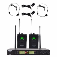 freeboss fb u08 2 way 200 channels pll ir uhf wireless microphone 2 bodypack transmitter with headset and lavalier microphone
