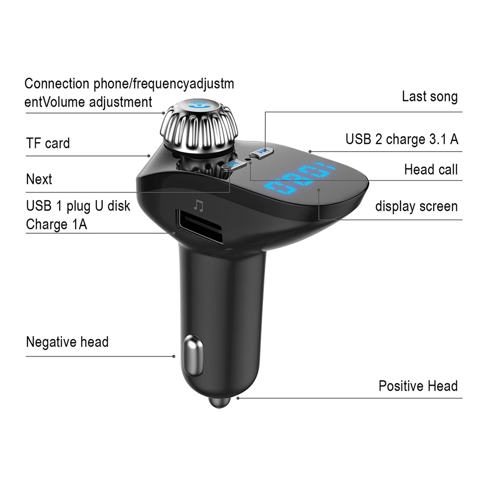 Многофункциональный MP3-плеер Bluetooth Handsfree FM tramsmit 3.1A Быстрый двойной USB телефон зарядное устройство Поддержка TF/U диск Цифровой вольтметр