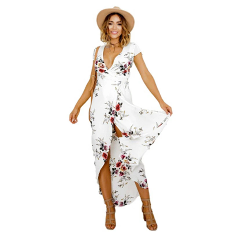 10pcs/lot 2018 New Summer beach dress V-neck Print chiffon split bohemian sexy Explosive Women's clothing | Женская одежда