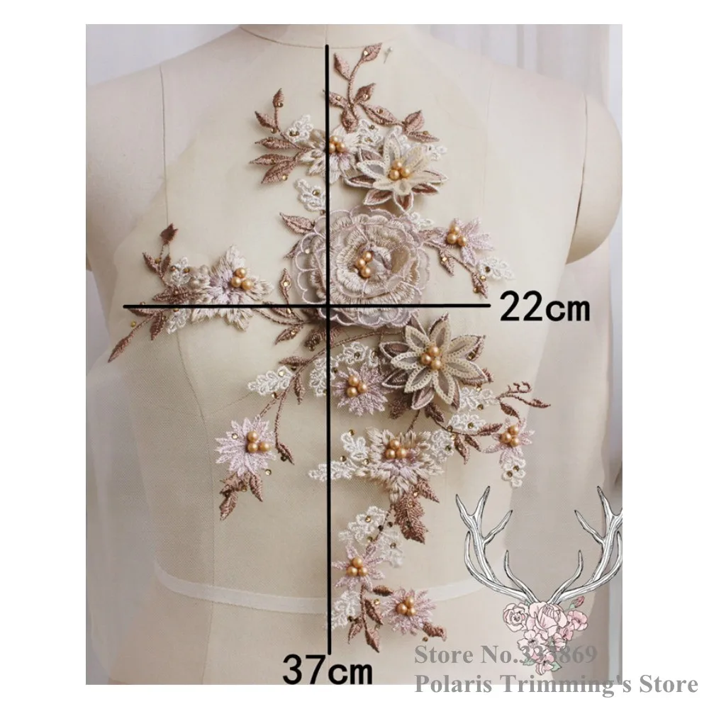 Handmade Pink Purple Beaded Pearled Rhinestoned 3D Flower Embroidery Organza Lace Applique Collar Patches Neckline 3pcs/lot M25C | Дом и сад