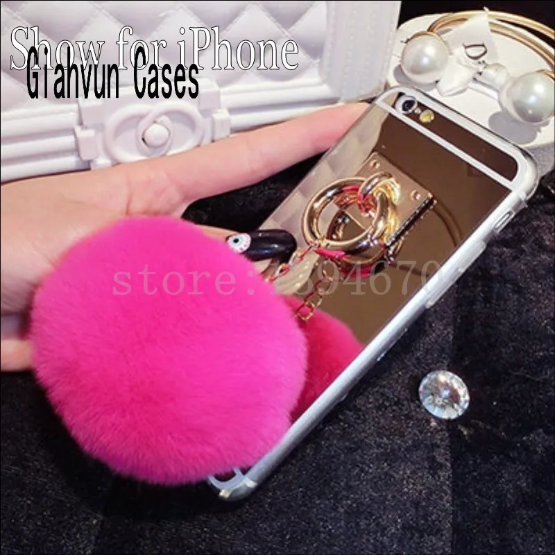 Золотой металлический веревочный зеркальный чехол для телефона с белым меховым