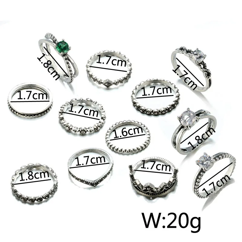 Винтажная Корона цветные камни Богемия Bijuterii 12 pic/sit крошечные кольца bague много