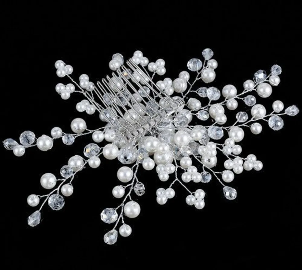 Свадебная диадема бисером расческа для волос для невесты hairpin11