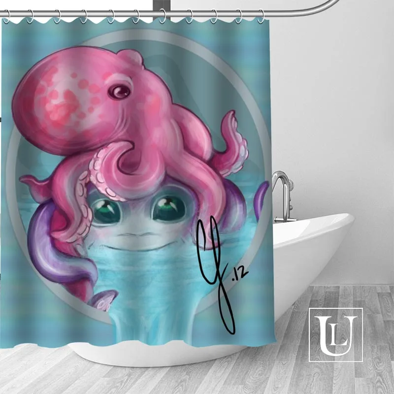 

High Quality Custom Octopus Shower Curtain Polyester Fabric Bathroom Curtain Hooks Mildew Resistant Bathroom Decor
