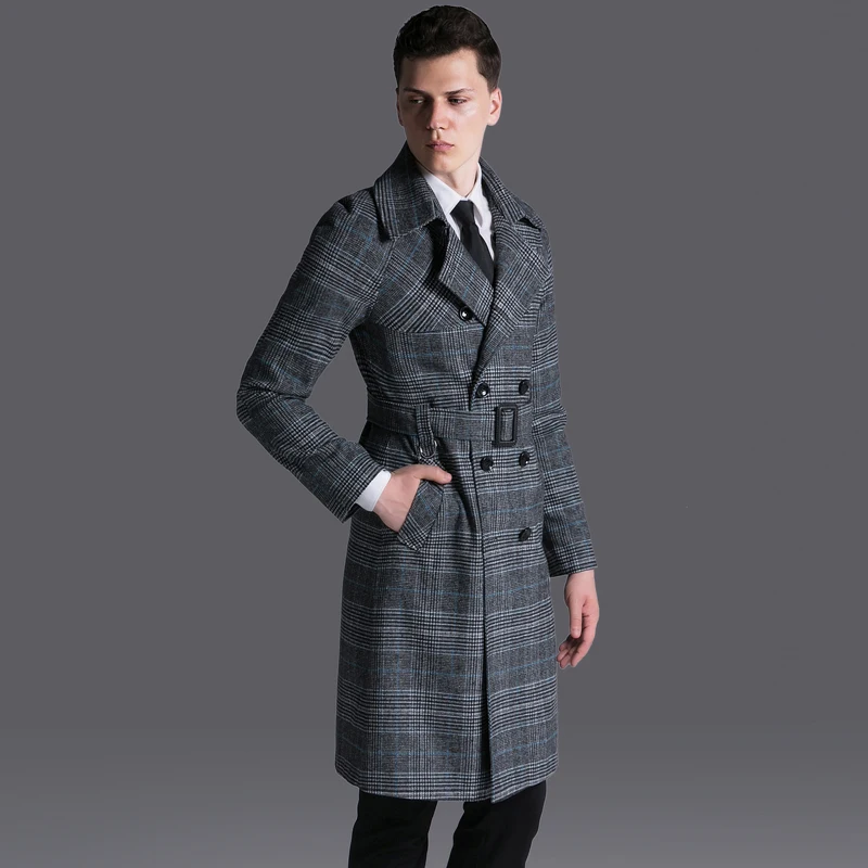 

new Retro Long Windbreaker Male Double Breasted Jacket Casual Plaid Adjustable Waist fashion autumn large plus size SMLXL-5XL6XL