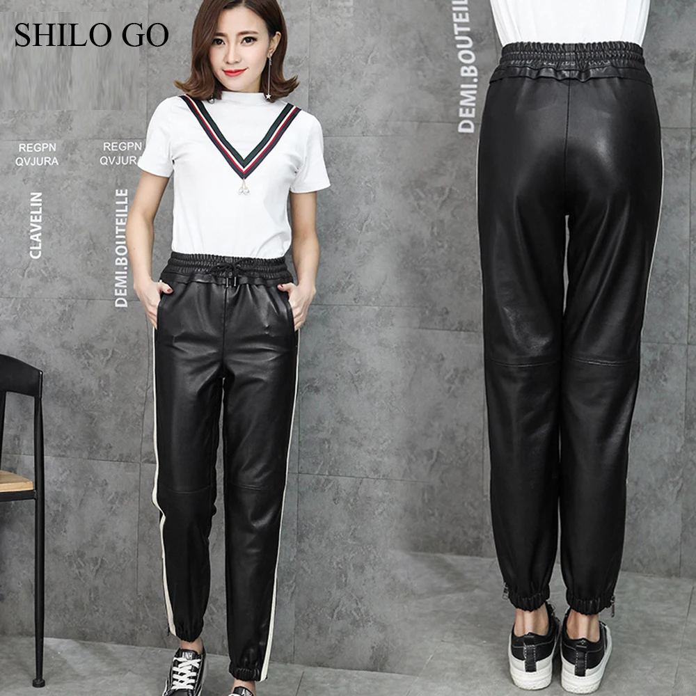 Женские кожаные брюки SHILO GO осенние модные из натуральной овечьей кожи