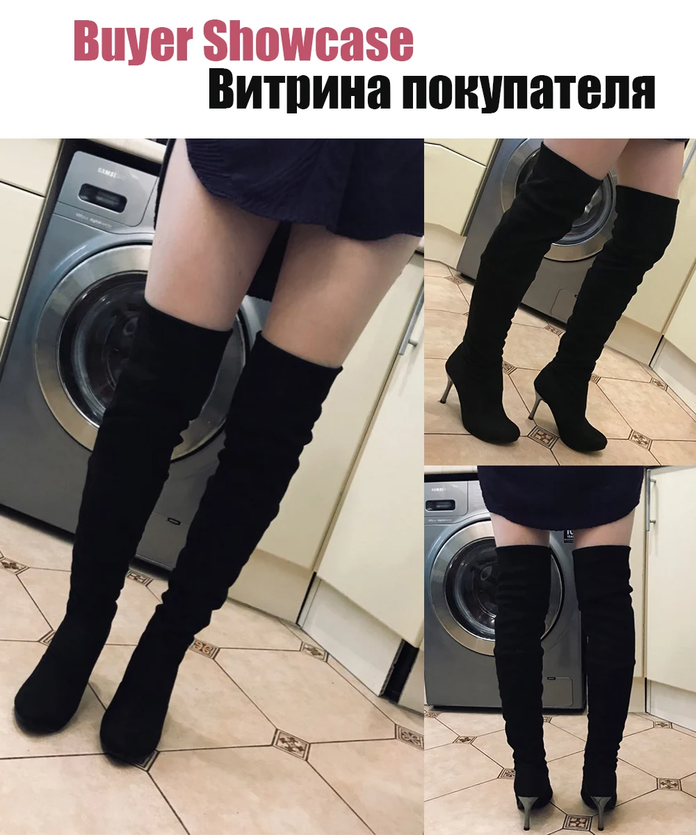BONJOMARISA/Новые Сапоги выше колена женские сапоги до бедра, большие размеры 34-43 женские пикантные модельные туфли на высоком тонком каблуке