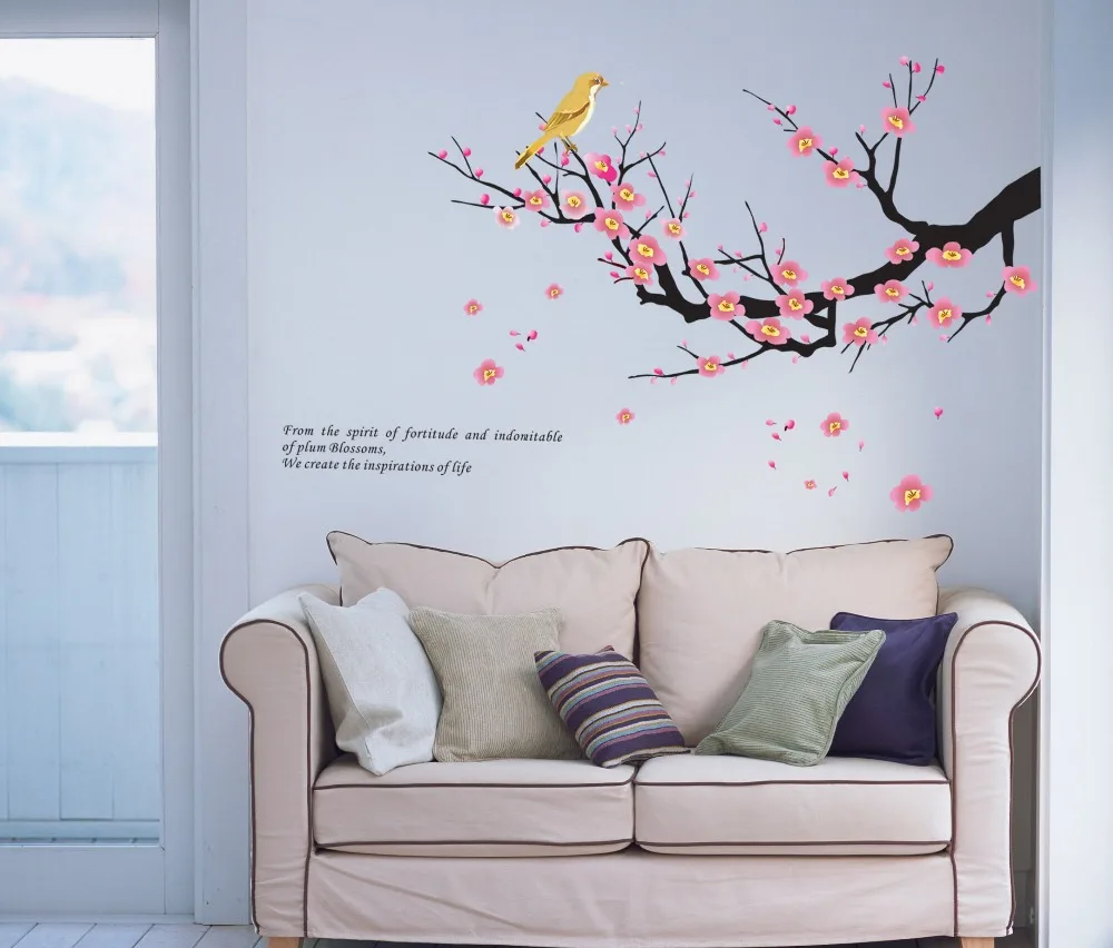 Новые высококачественные настенные наклейки ветка Сливовая комната Ресторан