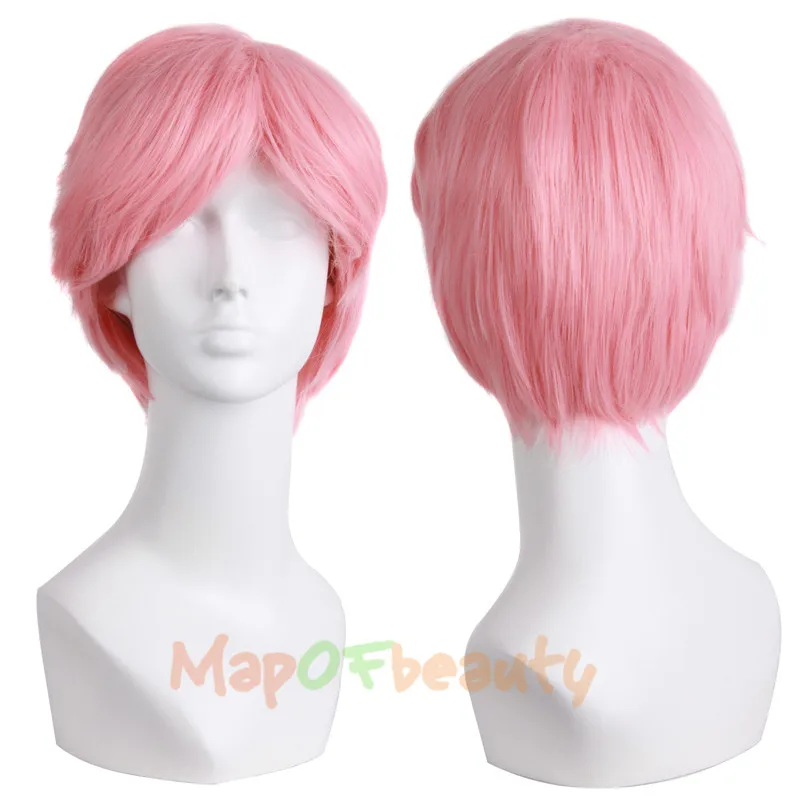 MapofBeauty розовый белый синий 25 см косплей парик мужские короткие Натуральные