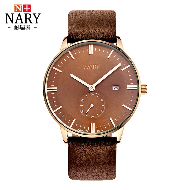 

NARY Brand Fashion Men Watch Leather Strap Luminous hands WristWatch High-grade Business Quartz Watch Clock Relogio Masculino