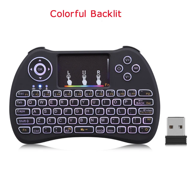 Мини Беспроводная QWERTY клавиатура 2,4 ГГц воздушная мышь с подсветкой умный Многофункциональный тачпад игровая клавиатура для ПК Android tv Box HTPC - Цвет: Colorful Backlit