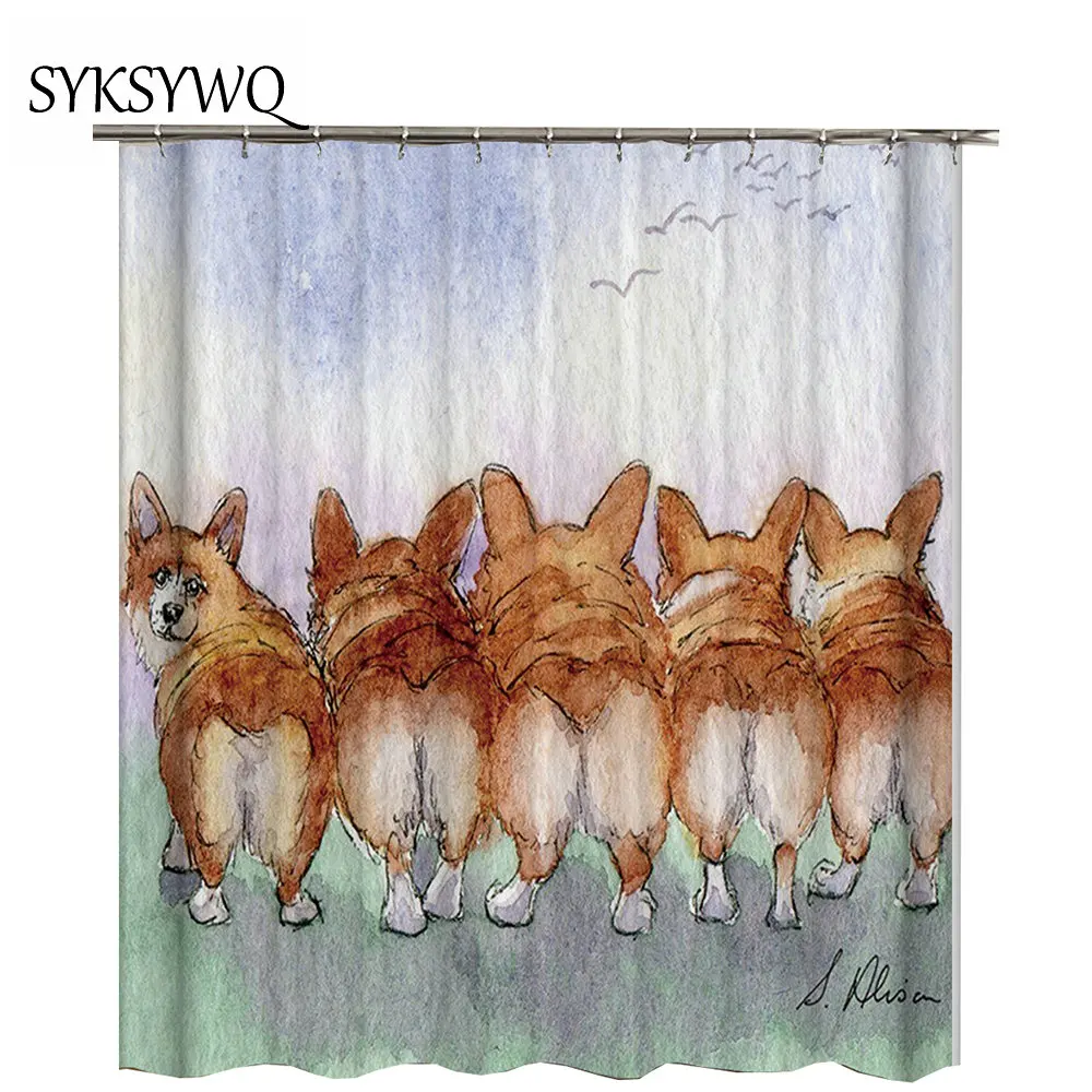 Curtain Bathroom Dog Shower Bulldog Douchegordijn Animal For The Sleep Pet Curtains Fabric | Дом и сад