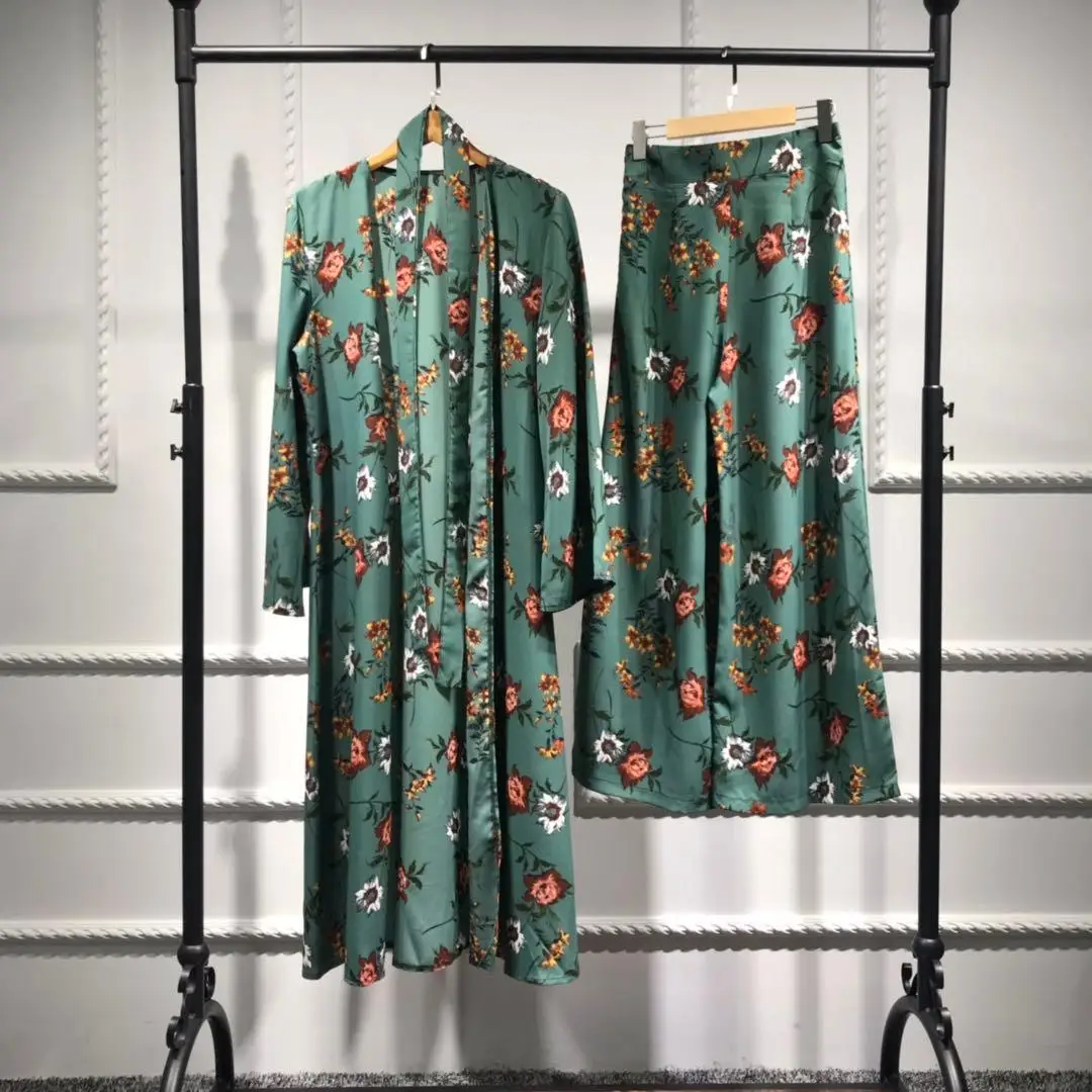 Мусульманский Женский комплект из 2 предметов Длинные Топы брюки кардиган