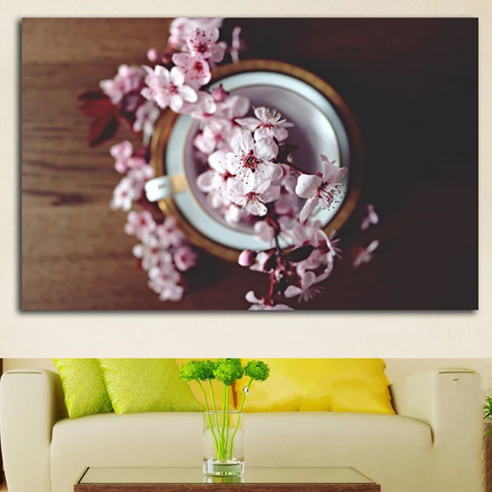 

CLSTROSE Framework Wall Art Pictures Home Decor Living Room 1 Panel Sakura Vase Flower HD Printed Modern Canvas Painting