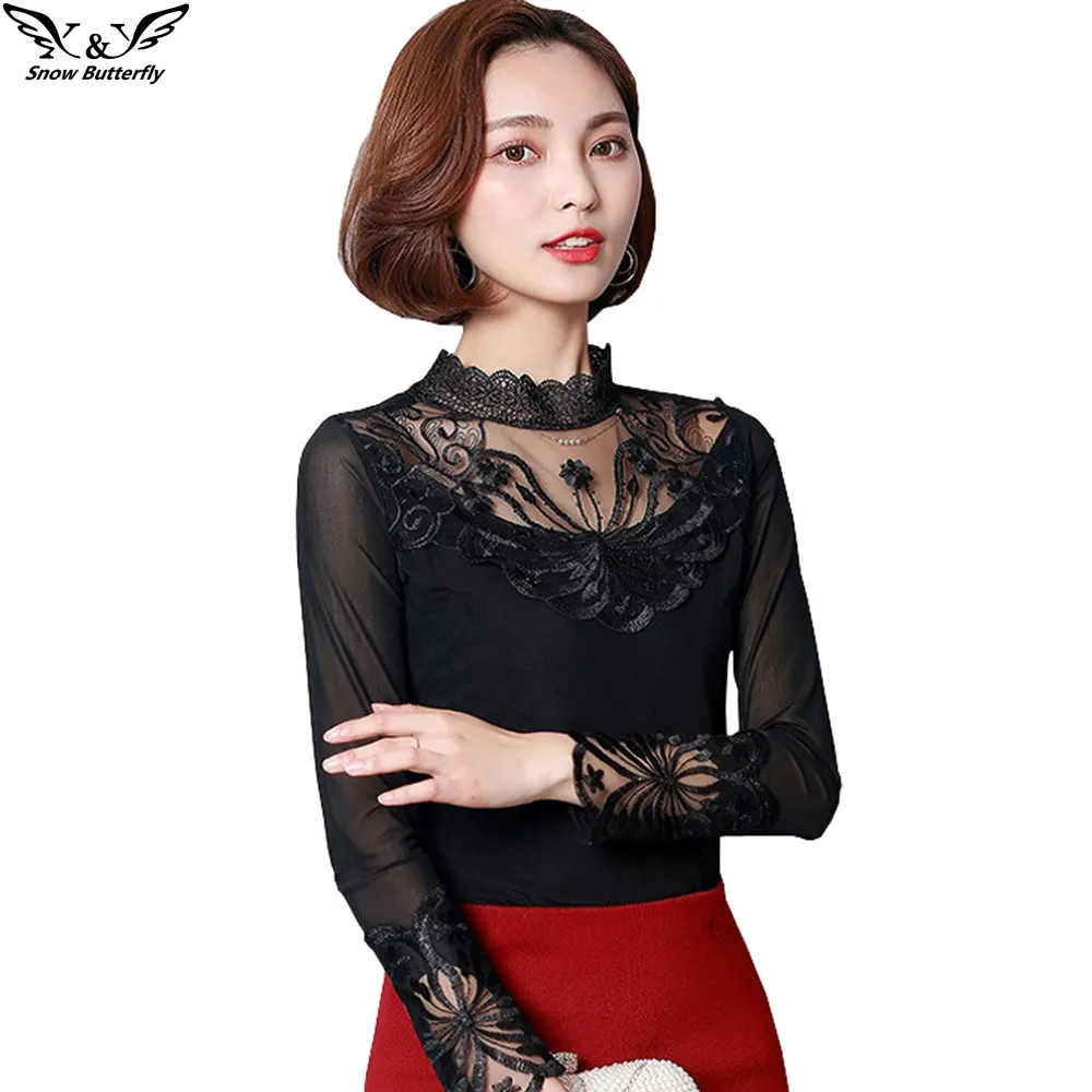 2019 осень зима для женщин топы корректирующие модные кружево шить блузка с