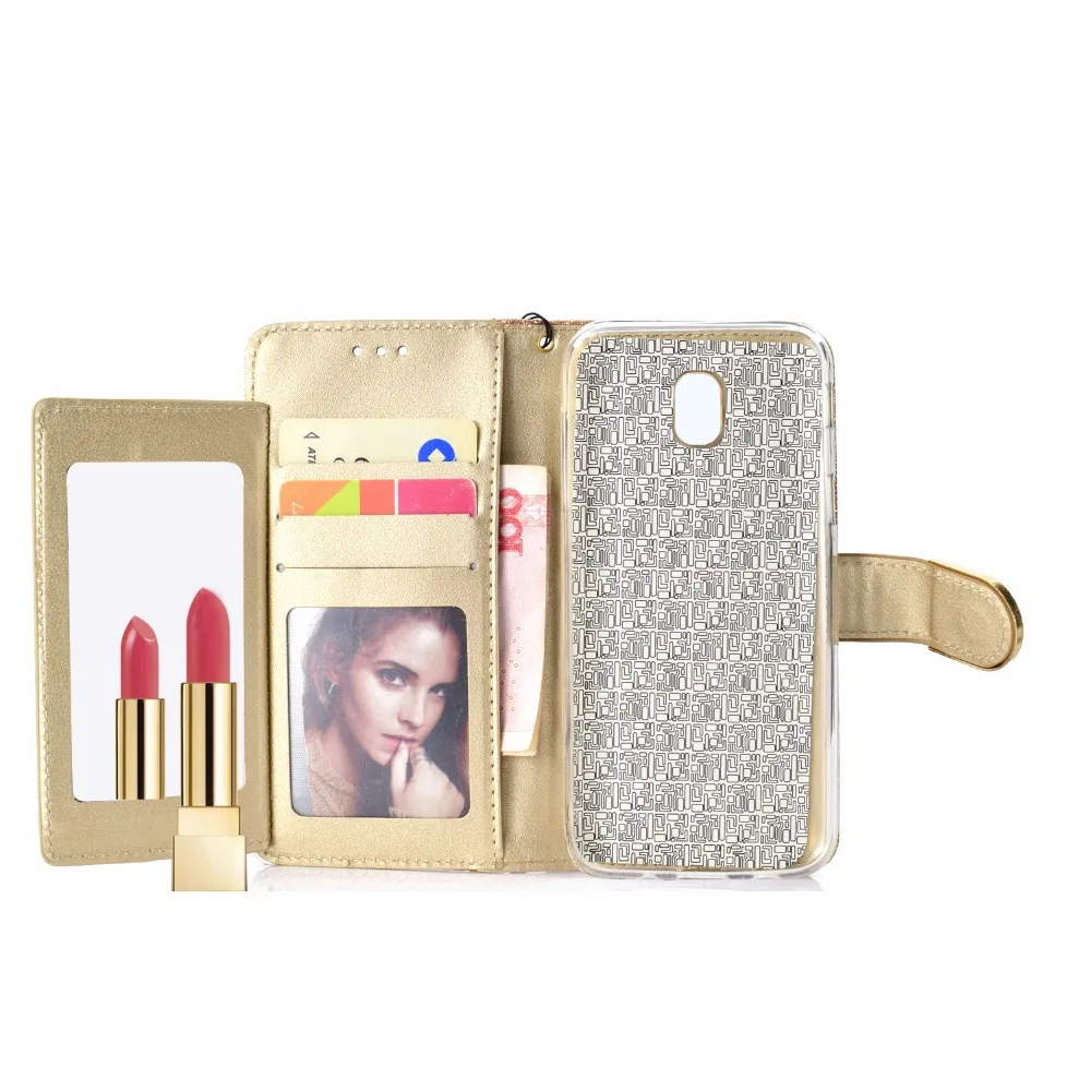 Case For Samsung Galaxy J3 J330f J5 J530F J7 J730F 2017 flip cover funda Bling Glitter Mirror Diary wallet phone case kimTHmall | Мобильные