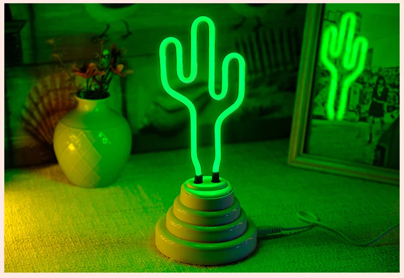 SMALL cactus Неоновая вывеска для организаций и магазинов лампа светодиодный Ночной светильник Настольная лампа Фламинго облако Радуга ананас для рождественской вечеринки украшение 3D украшение дома - Испускаемый цвет: SMALL cactus