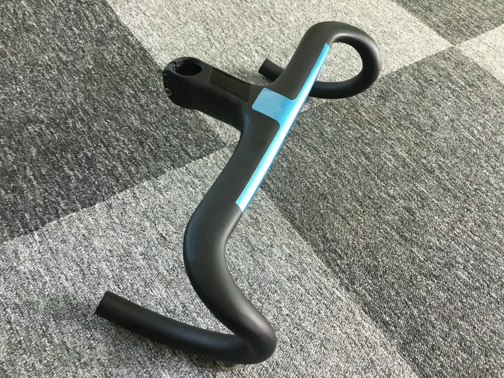 저렴한 초경량 285g FASTERWAY 풀 블랙 블루 카본 로드 바이크 통합 핸들 바 (스템 포함) 카본 핸들 바 28.6mm