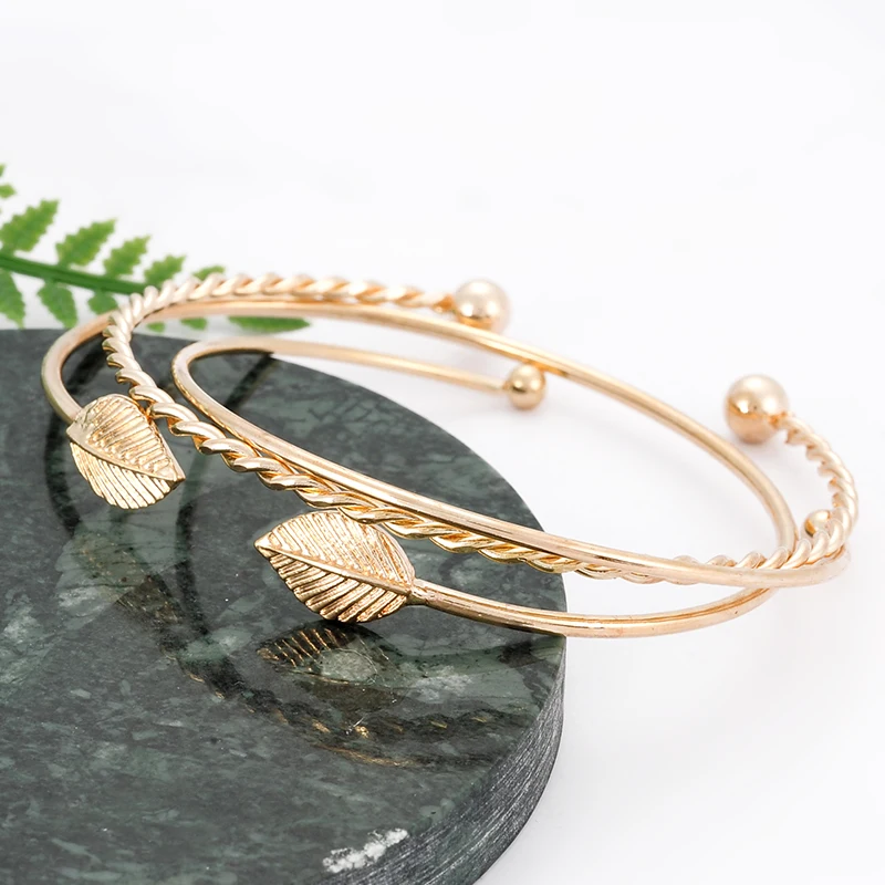 Zhini 3 шт./компл. Новая мода макси Jewelry Винтаж регулируемые браслеты лист формы