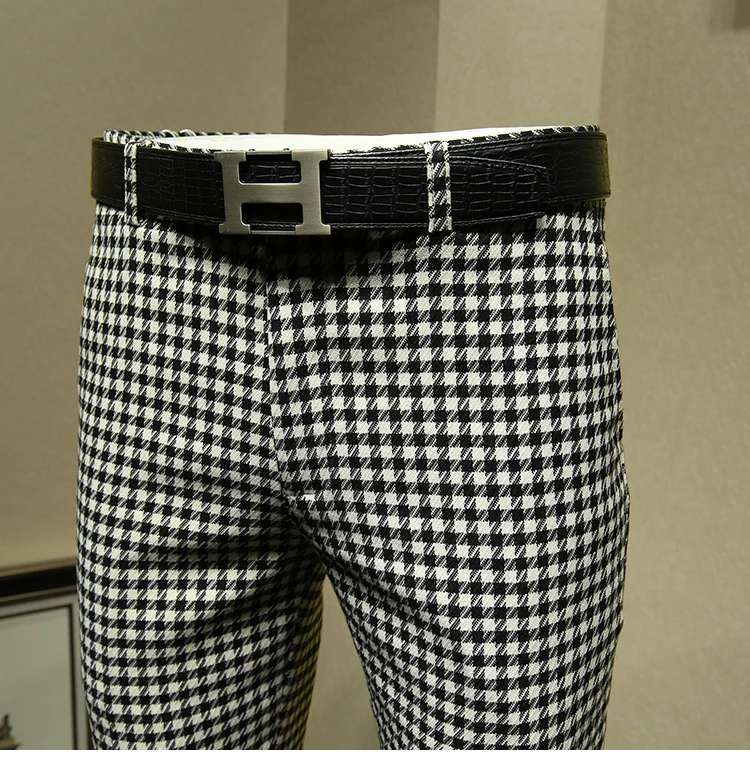 Мужская одежда брюки формальные Бизнес slim fit мода уличная костюм в черно-белую клетку Брюки Свадьба жениха одежда подарок на день отца 36